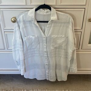 LOFT White Lightweight Textured Button-Down Shirt